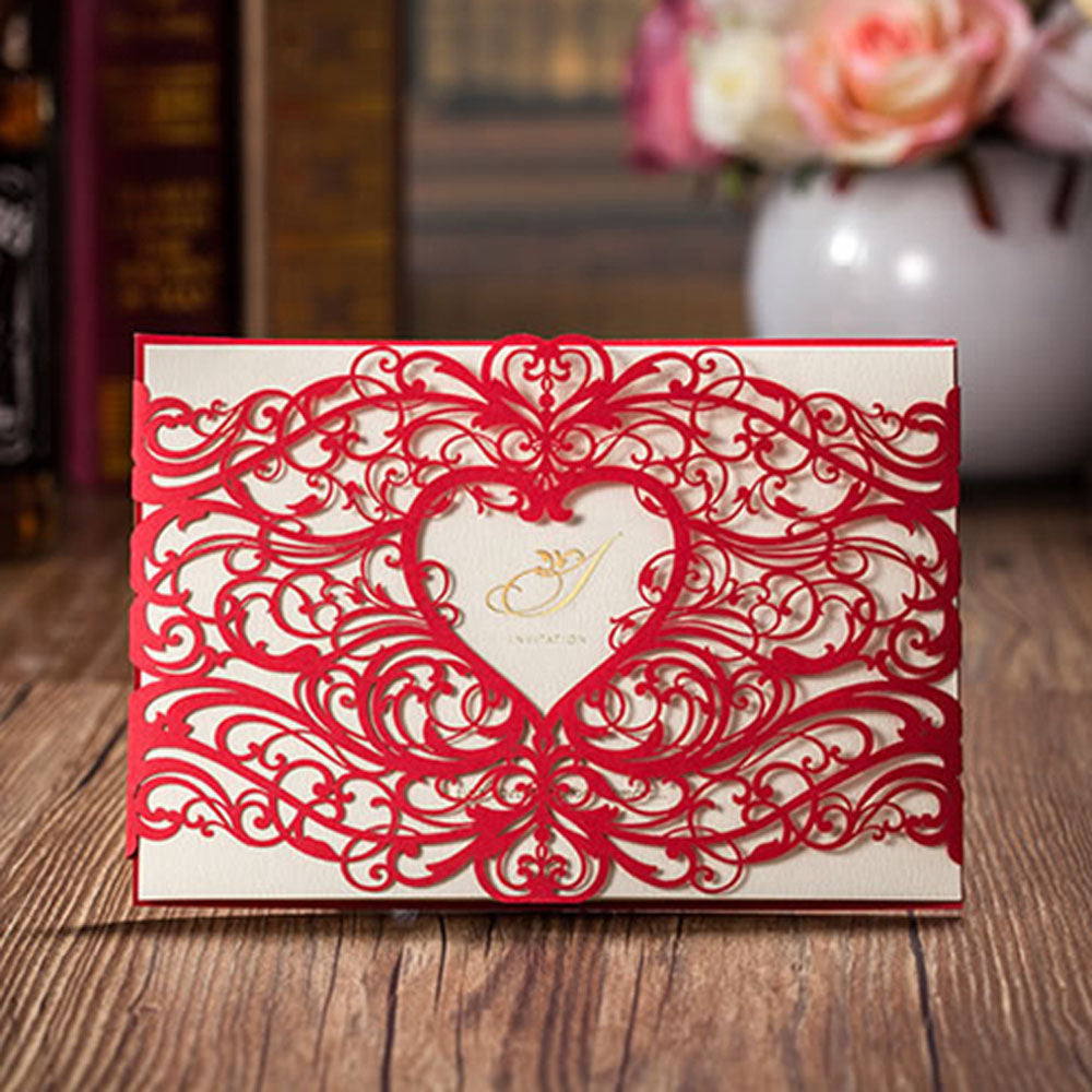 Red Hollow Heart Design Wedding Invitation,Invitations - DorisHome