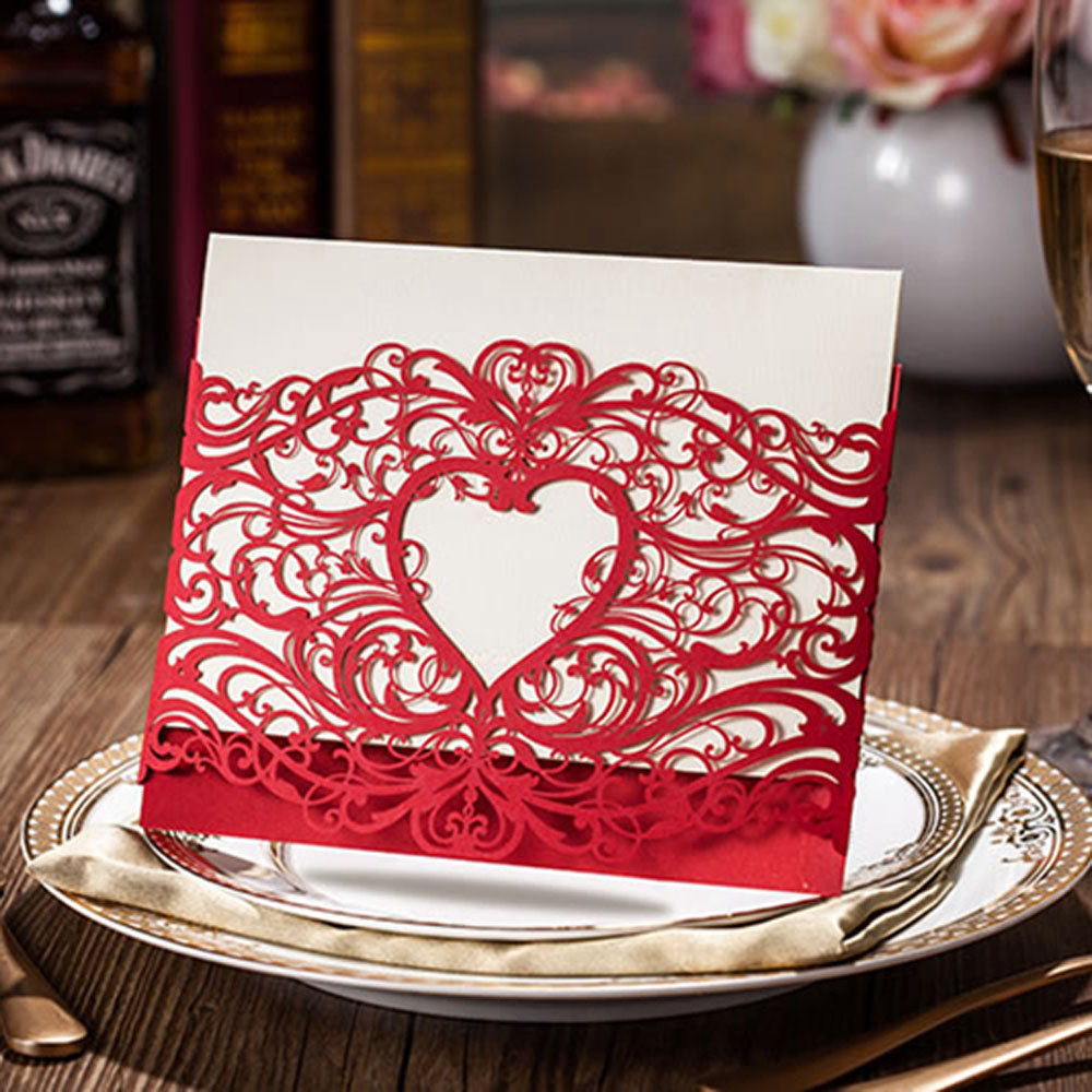 Red Hollow Heart Design Wedding Invitation,Invitations - DorisHome