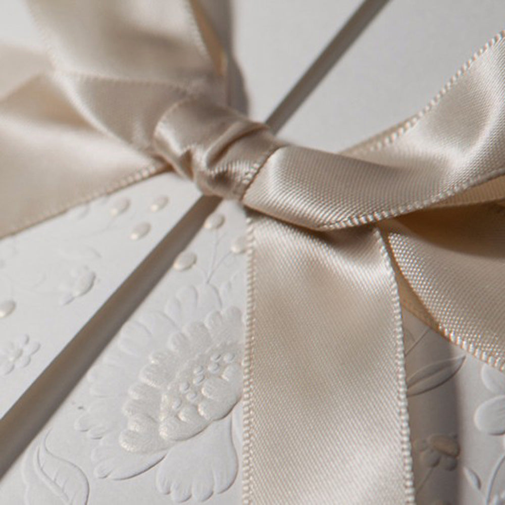 Vintage Embossed Tri-fold Engagement Wedding Invitation With Lace Bowknot - DorisHome