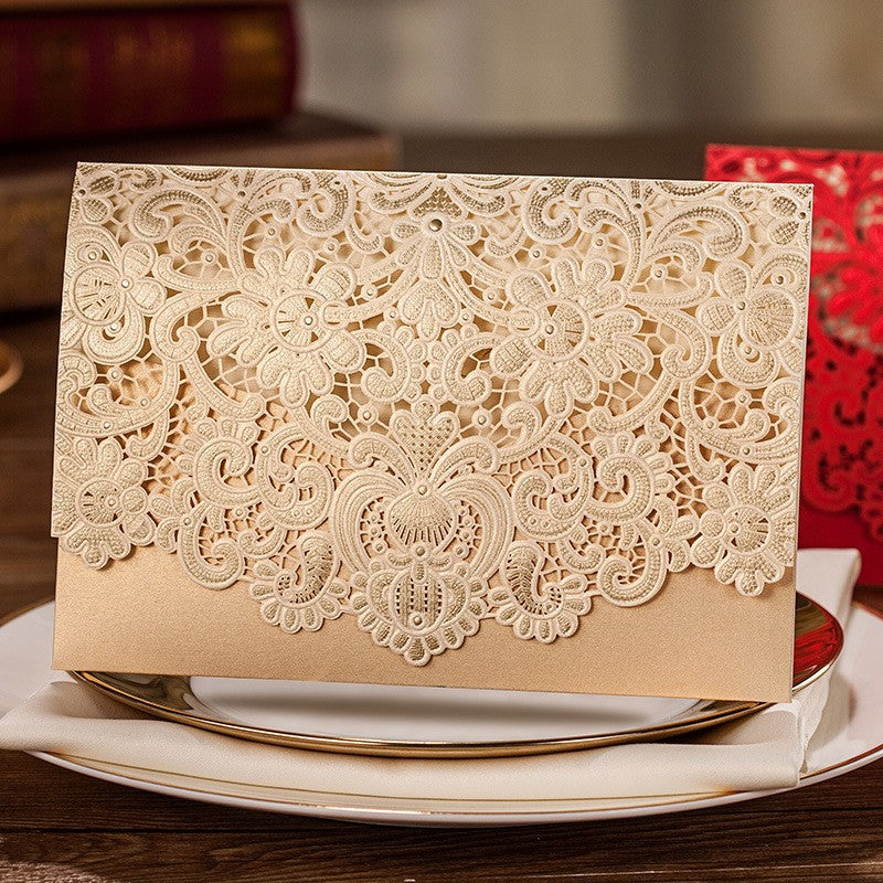 Gold Laser Cut Hollow Flora Wedding Invitation, Invitations - DorisHome
