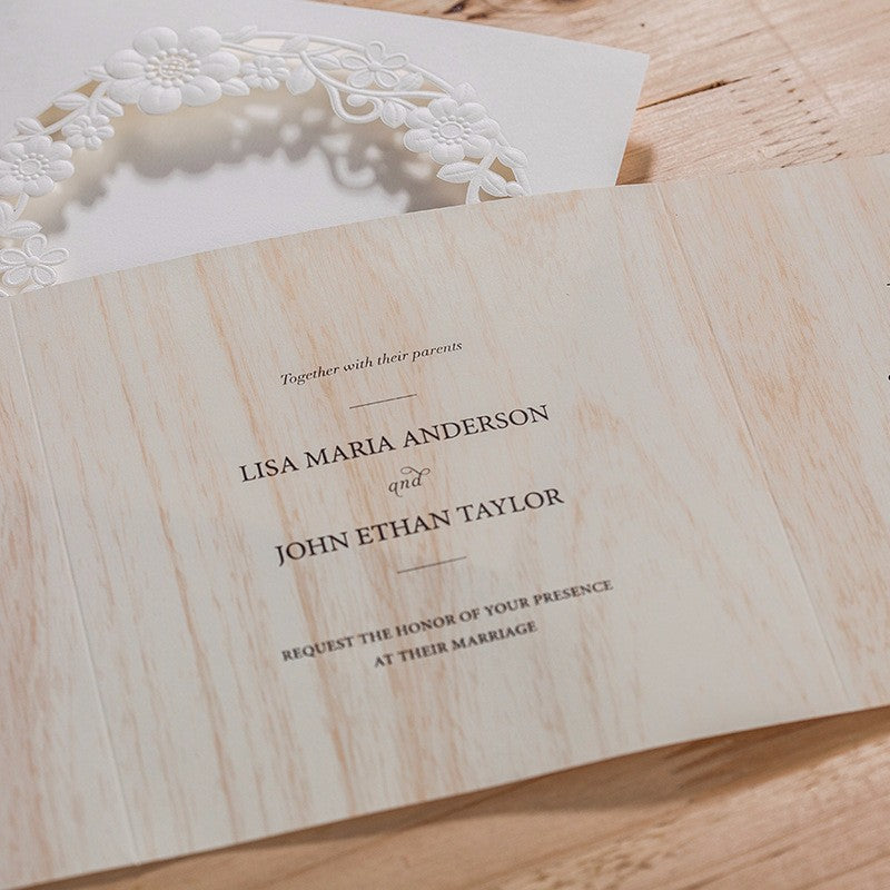 Square Ivory White Laser Cut Lace Flower Invitations Cards - DorisHome