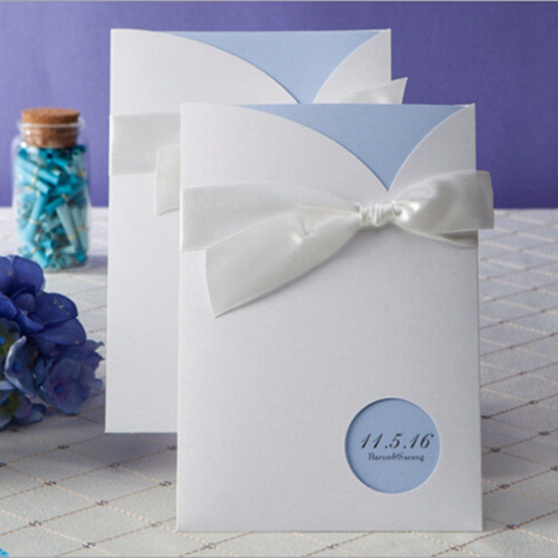 Vertical Laser Cut Engagement Wedding Invitation with white bowknot - DorisHome