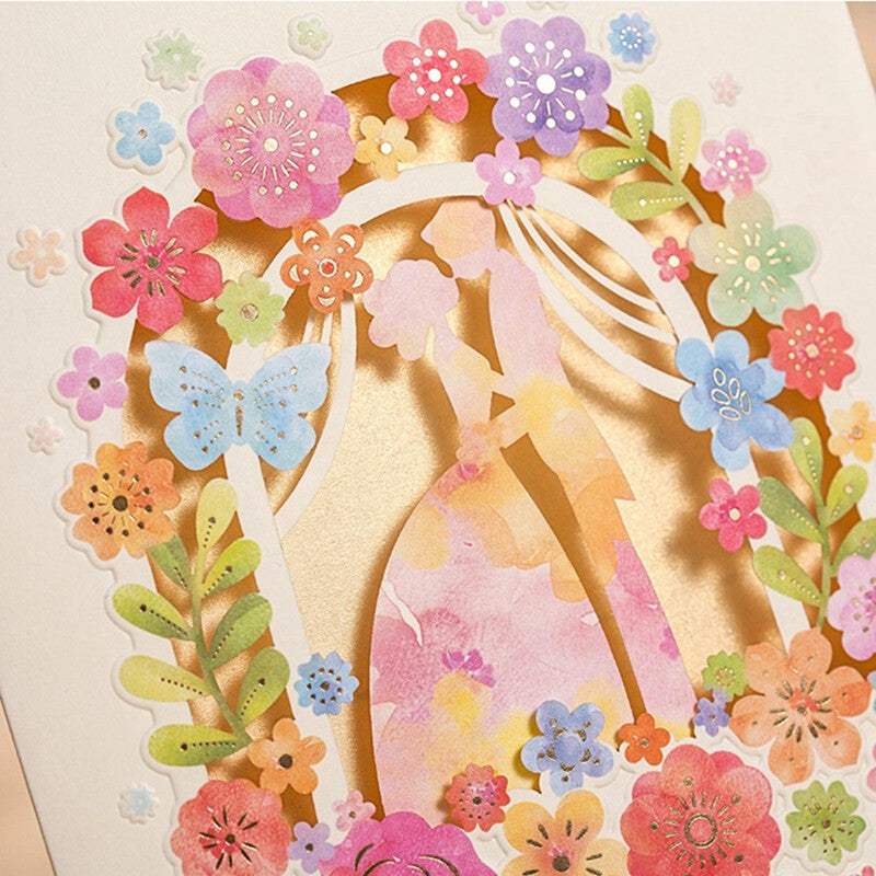 Vertical Laser Cut Engagement Wedding Invitation with Colorful Flower Flora - DorisHome