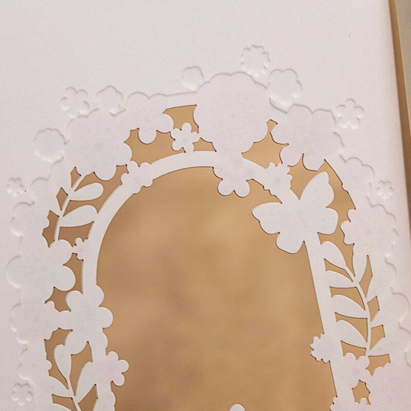 Vertical Laser Cut Engagement Wedding Invitation with Colorful Flower Flora - DorisHome