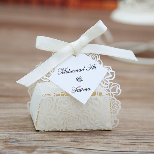 100pcs Cream Rose Laser Cut Wedding Favor Boxes Candy Box, CBRose - DorisHome