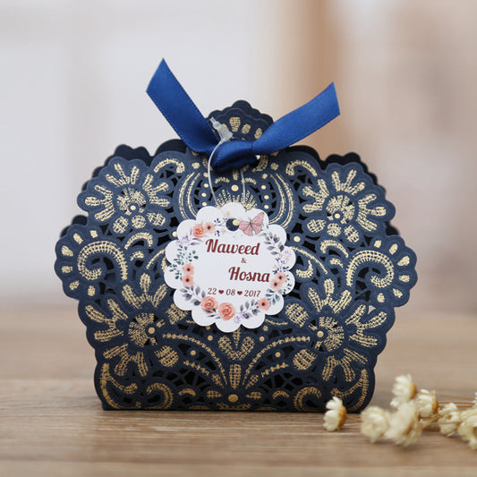 100pcs Blue Laser Cut Wedding Favor Boxes Candy Box, CBBlue - DorisHome
