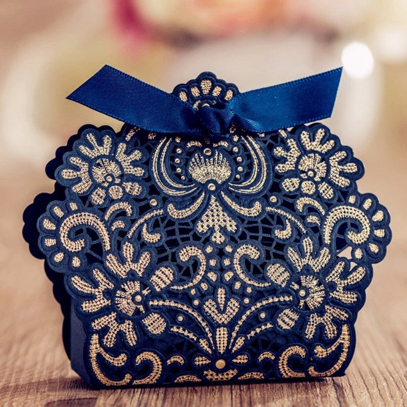 100pcs Blue Laser Cut Wedding Favor Boxes Candy Box, CBBlue - DorisHome