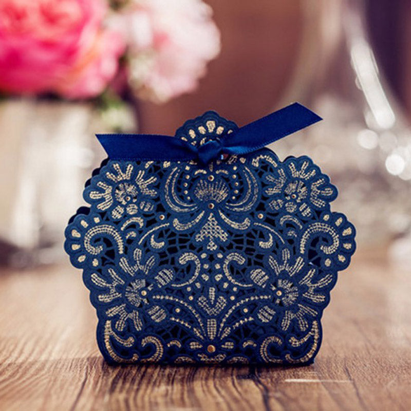 100pcs Blue Laser Cut Wedding Favor Boxes Candy Box, CBBlue - DorisHome