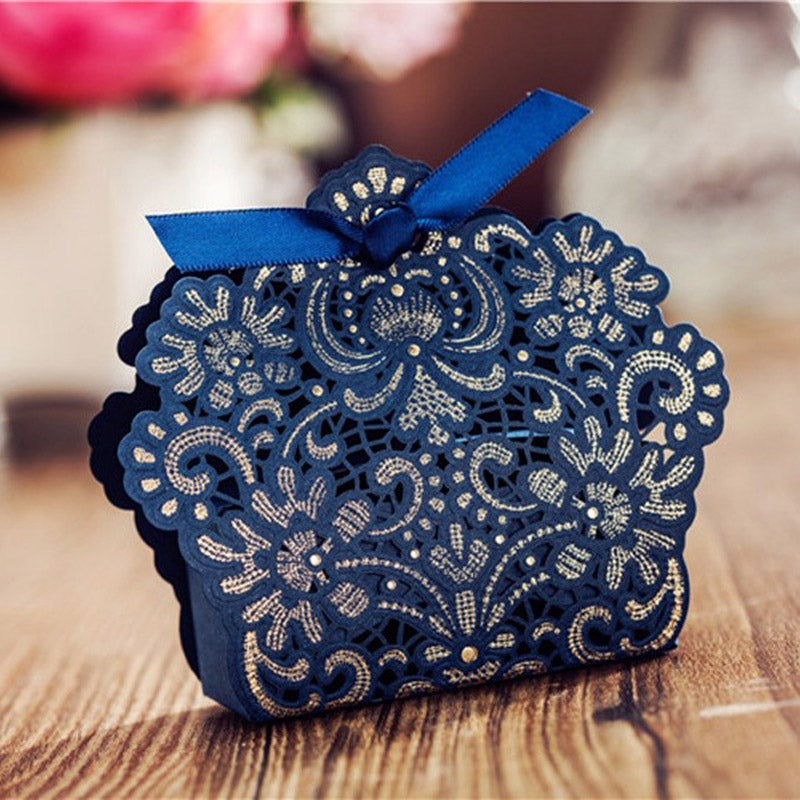 100pcs Blue Laser Cut Wedding Favor Boxes Candy Box, CBBlue - DorisHome