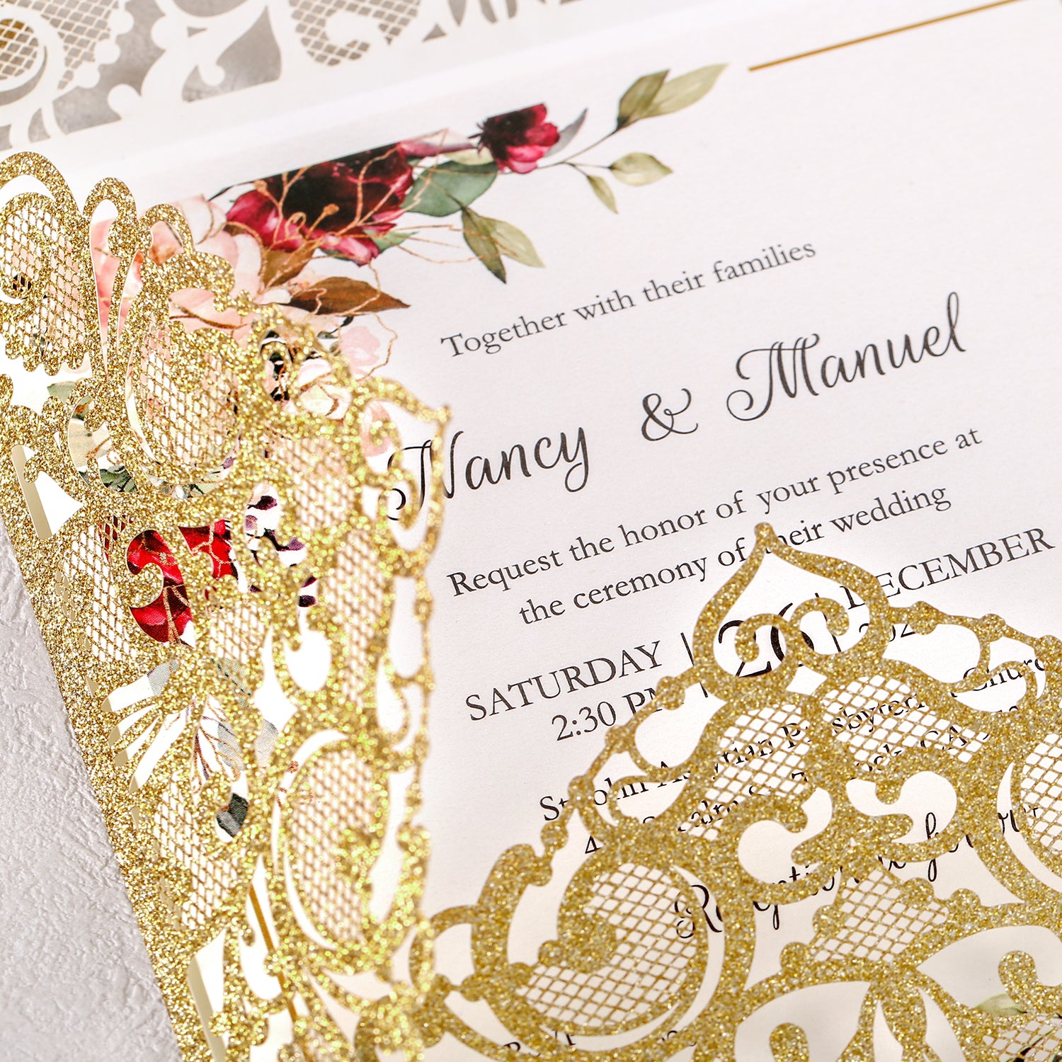 Square Rose Gold Glitter Wedding Invitations with Glitter Belly Band for Wedding 的副本 - DorisHome