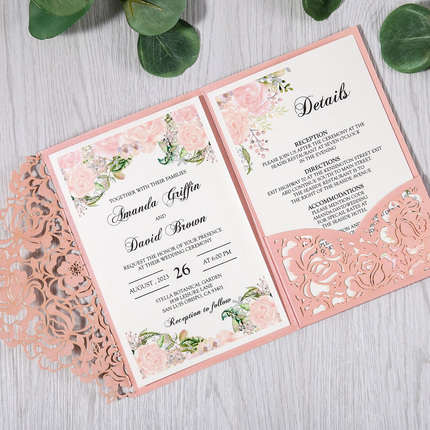 Pink Floral Laser cut invitation cards for Wedding