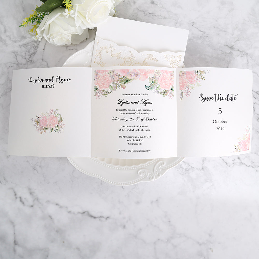 Ivory White Small Pearl Lace Invitations,Invitations - DorisHome