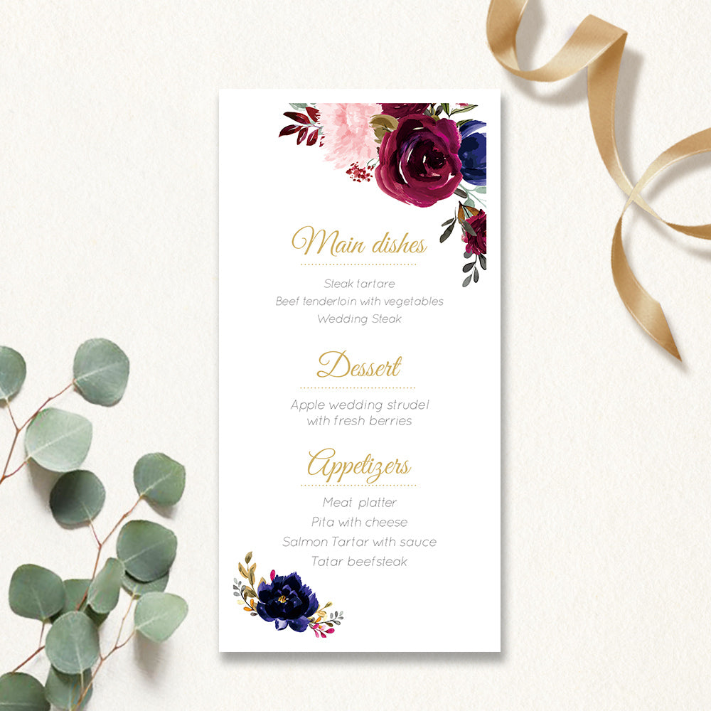 Burgundy Ranunculus Flora Menu Cards - DorisHome