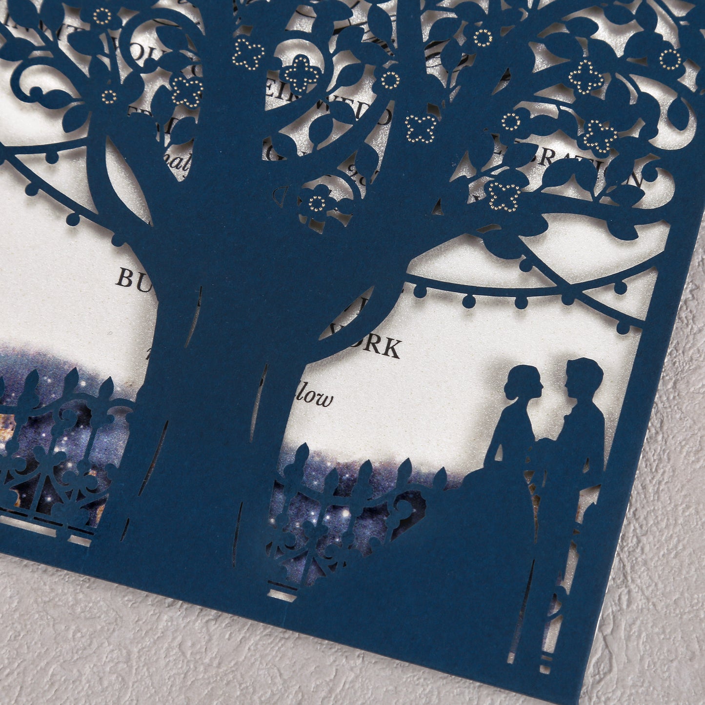 Laser Cut Wedding Invitations with Envelopes Navy Blue, Personalized Pearlized inserts Invitation Cards for Wedding, Invitations with Envelopes