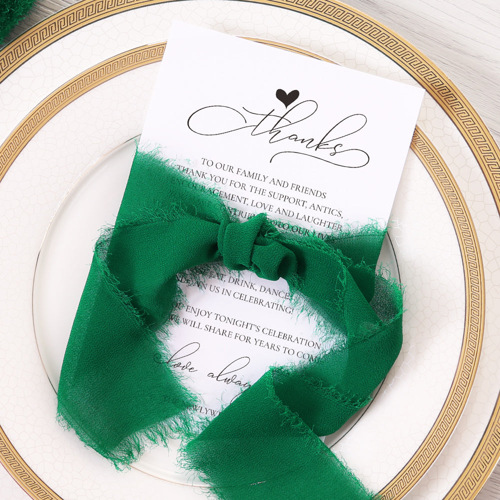 Handmade Fringe Chiffon Silk-Like Ribbon 2" x 7Yd Set of 3 Rolls Ribbons for Wedding Invitations, Bouquets, Gift Wrapping (3 Rolls Light Green) - DorisHome