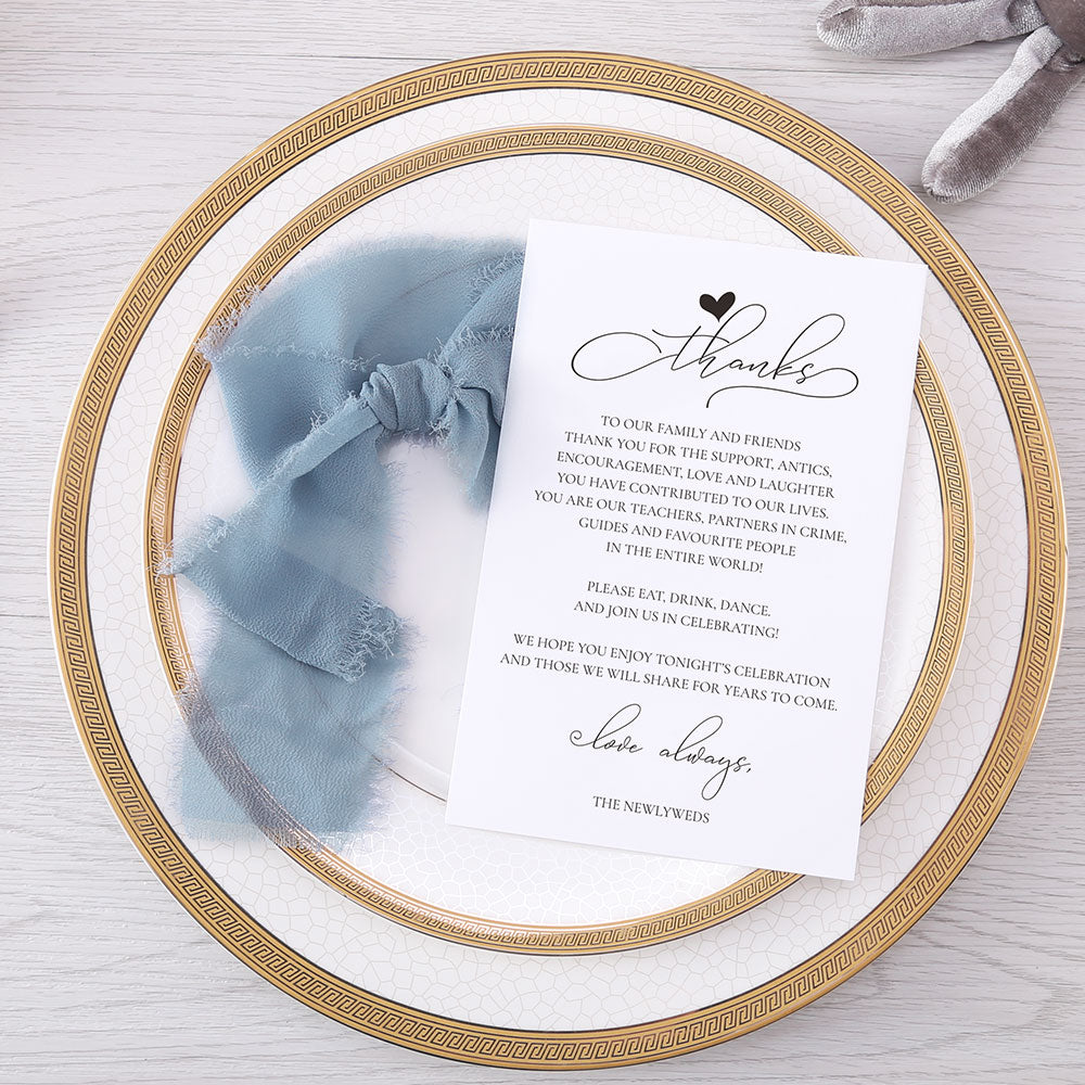 Thank You Place Setting Cards With Dusty Blue Chiffon Ribbon - DorisHome