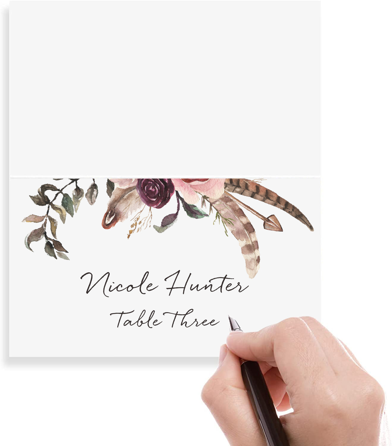 Floral Place Cards for Wedding or Party, Seating Place Cards for Tables, Scored for Easy Folding, Flower Design, 2 x 3.5 Inches