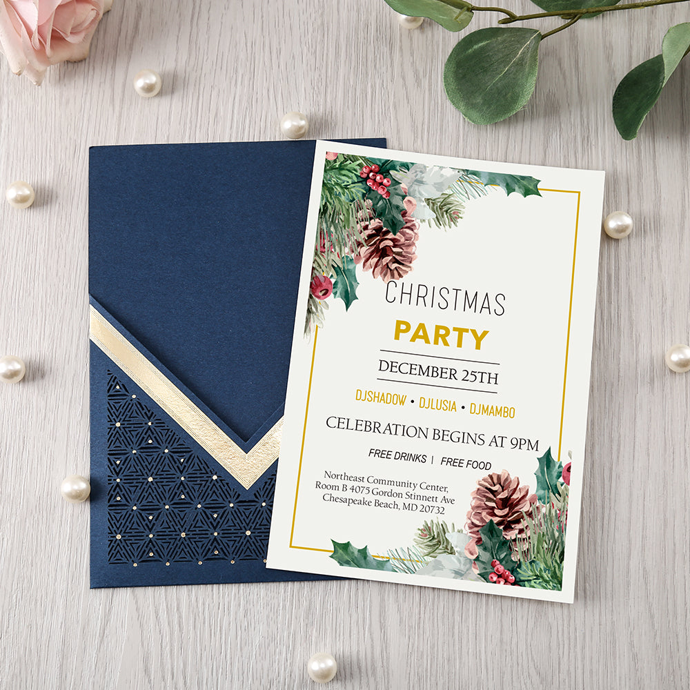 Blue Floral Laser cut invitation cards for Wedding, Anniversary - DorisHome