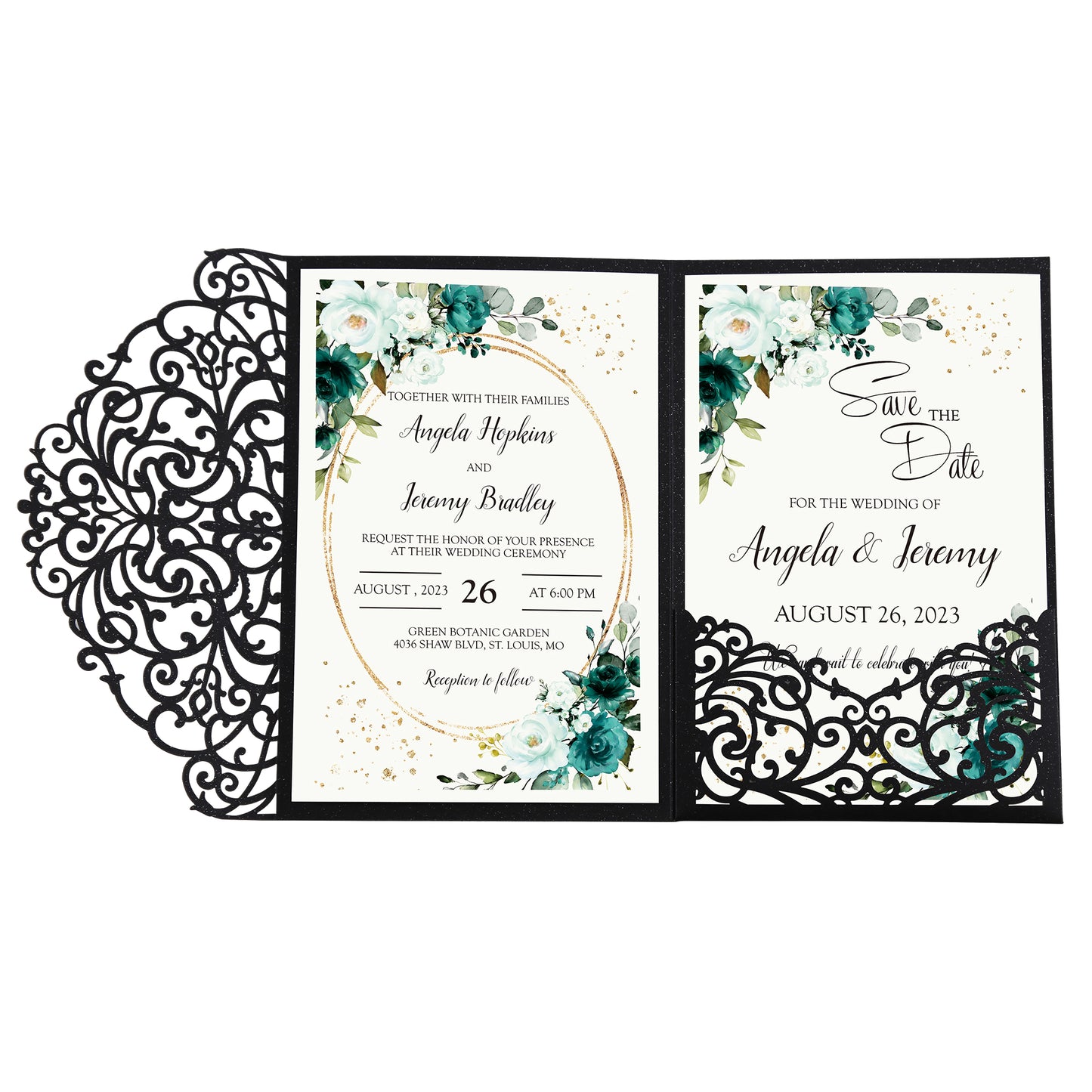4.7 x7 inch Black Laser Cut Hollow Rose Wedding Invitations Cards with Envelopes for Wedding Party