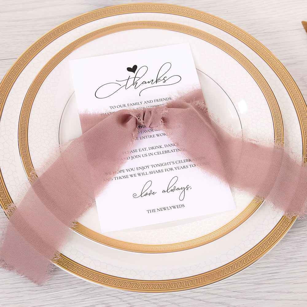 Thank You Place Setting Cards With Mauve Chiffon Ribbon - DorisHome