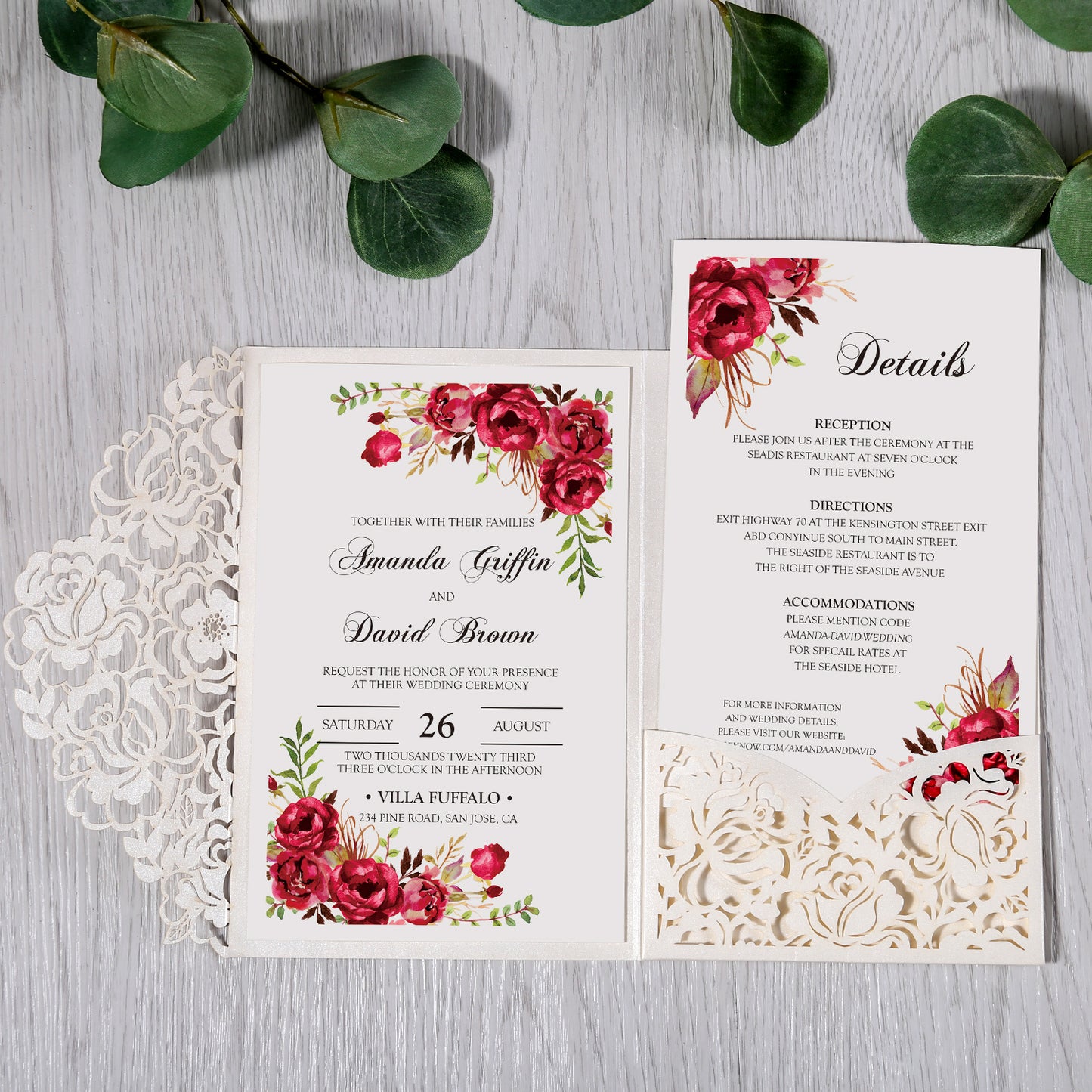 White Floral Laser cut invitation cards for Wedding