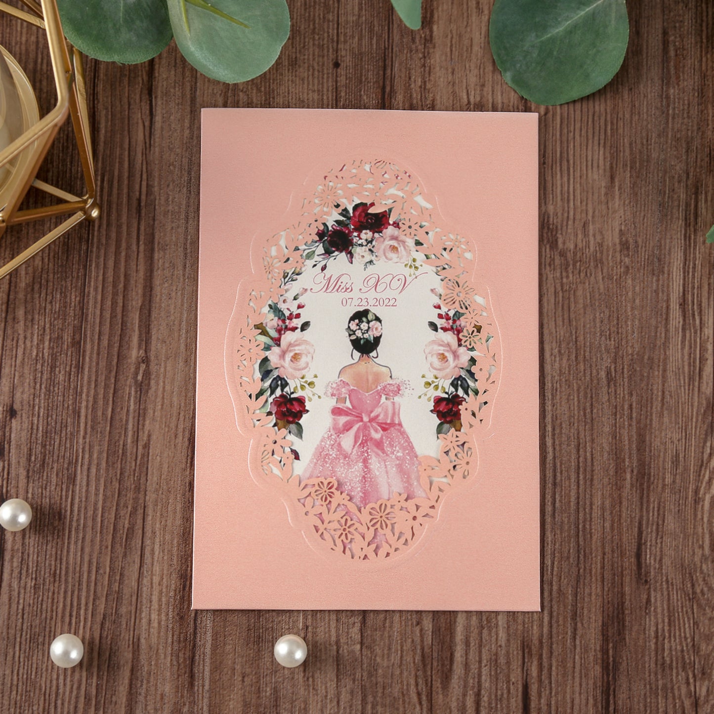 Pocket Pink Wedding Invitations Greeting Cards For Quinceanera