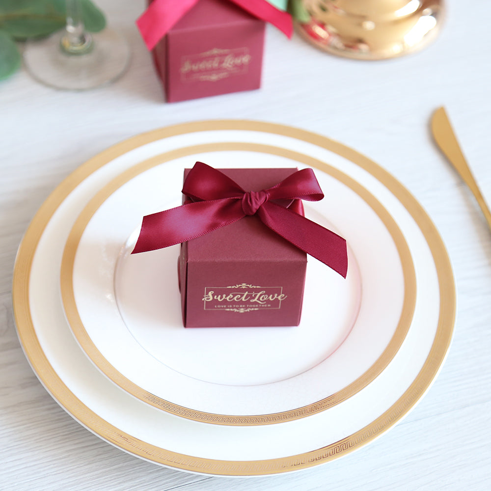 50 pcs Birthday Wedding Party Favor, Wedding Gift Bags Chocolate Candy and Gift Boxes Bridal Shower Party Paper Gift Box Burgundy Boxes with Ribbons,CB080R - DorisHome