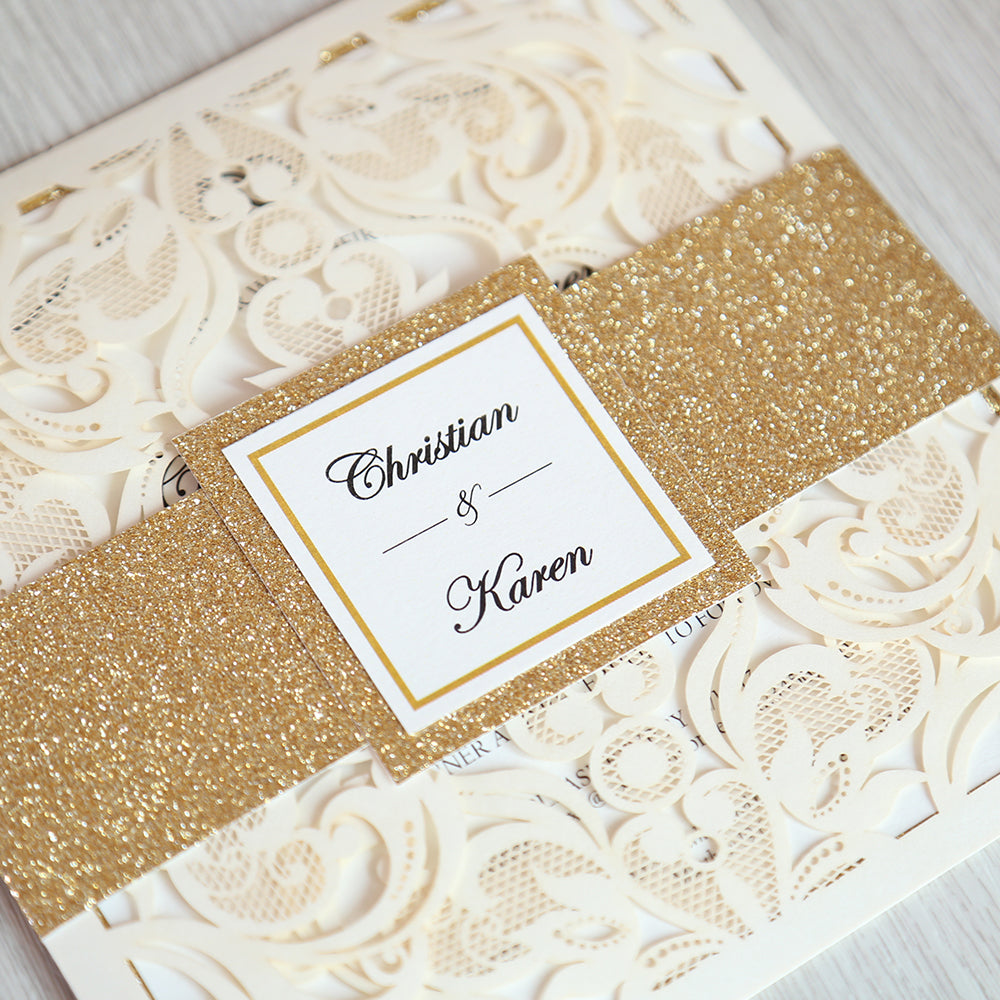 Square Gold Wedding Invitations for Wedding, Bridal Shower, Dinner, Party - DorisHome