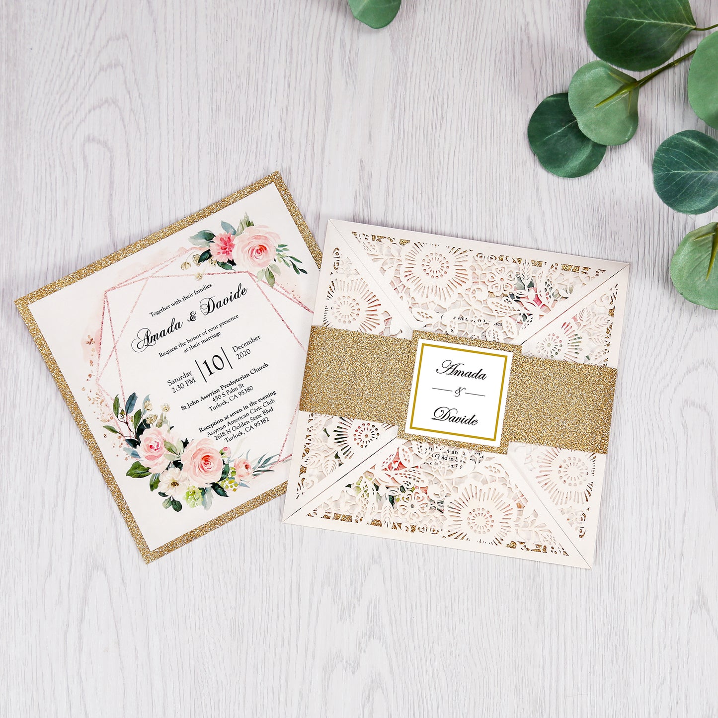 Square Ivory Lase-cut Lace Flower Pattern Wedding Invitations