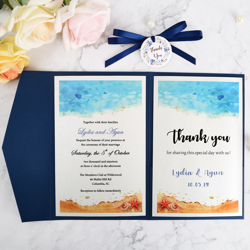 Pocket Blue Wedding Invitations Greeting Cards - DorisHome