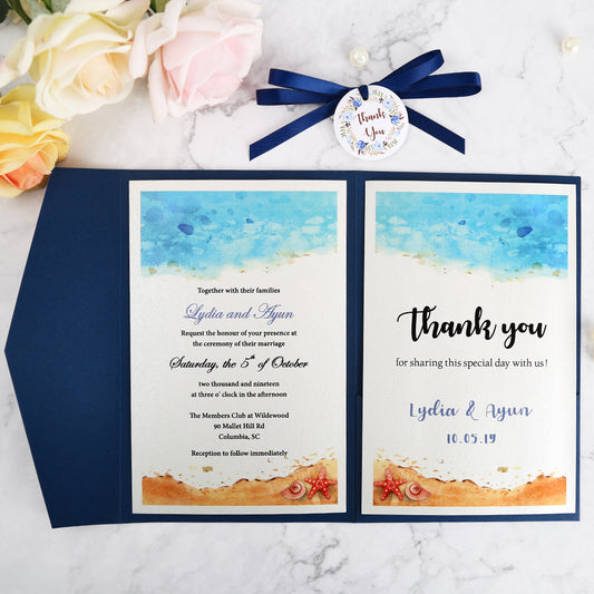 Pocket Blue Wedding Invitations Greeting Cards - DorisHome