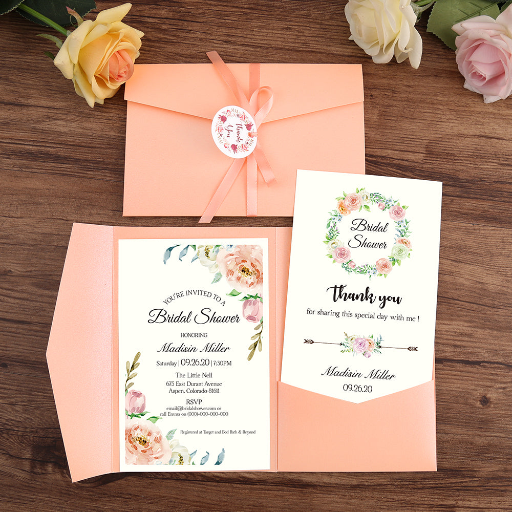 Pocket Pink Wedding Invitations Greeting Cards - DorisHome