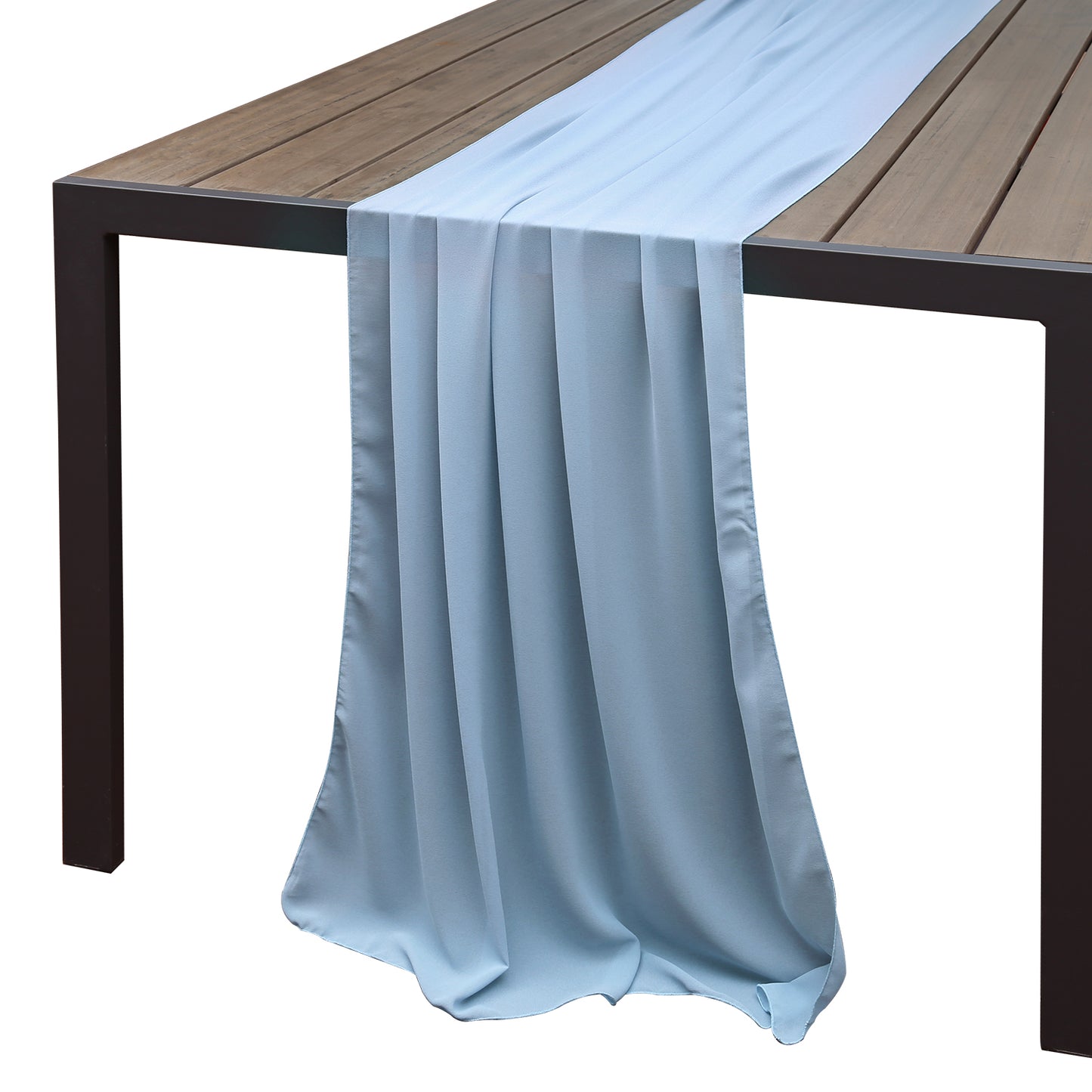 Doris Home 1pc 27x120inches 10ft Dusty Blue Chiffon Table Runner Tulle Extra Long Sheer Decoration With Ivory Ribbon For Romantic Wedding Reception Bridal Baby Shower Holiday Party - DorisHome