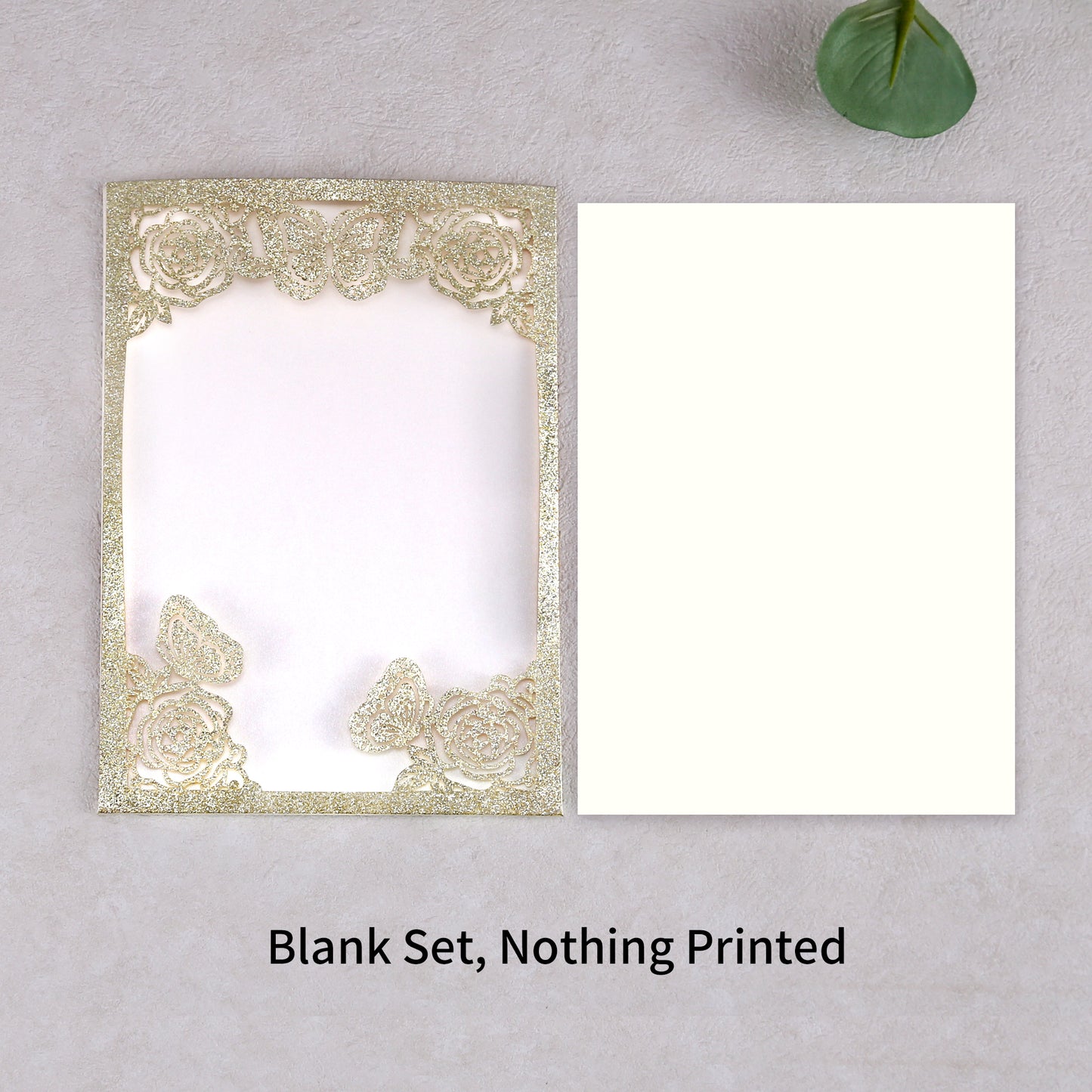 Light Gold Glitter with Hollow Butterflies Invitations Greeting Cards For Quinceanera