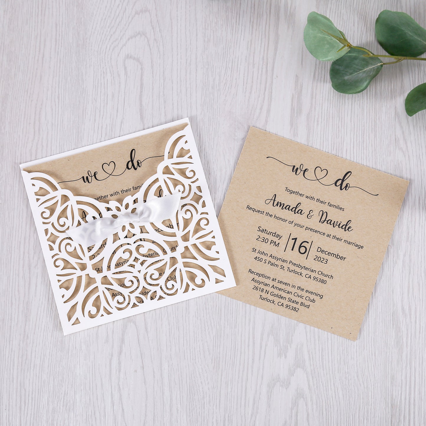 Lace Bowknot Vintage Laser Cut Wedding Invitation White Hollow-out Flowers