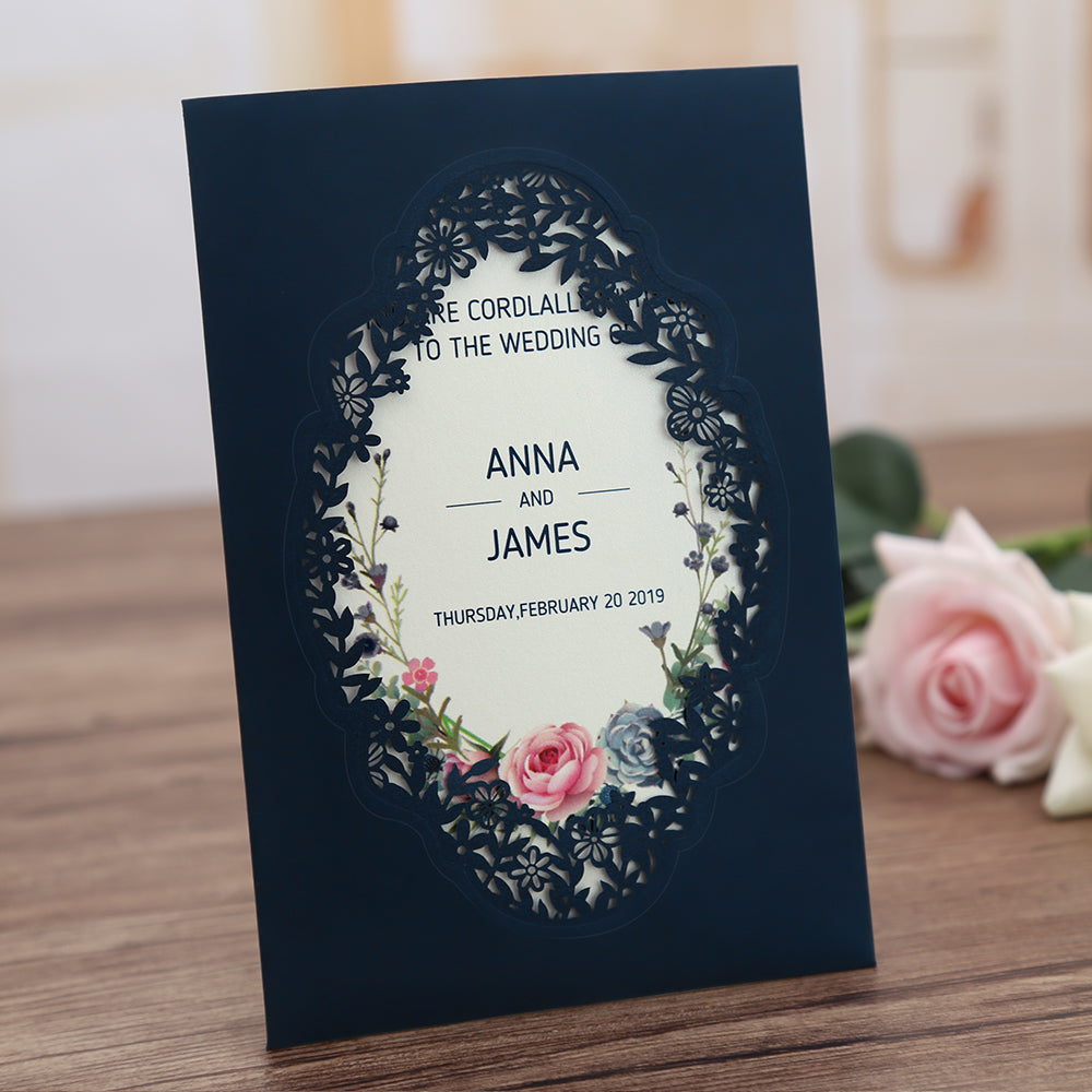 Pocket Navy Wedding Invitations Greeting Cards For Wedding - DorisHome