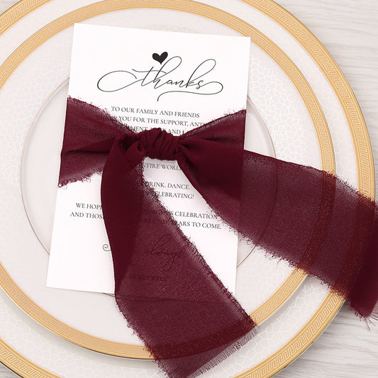 Thank You Place Setting Cards With Burgundy Chiffon Ribbon - DorisHome