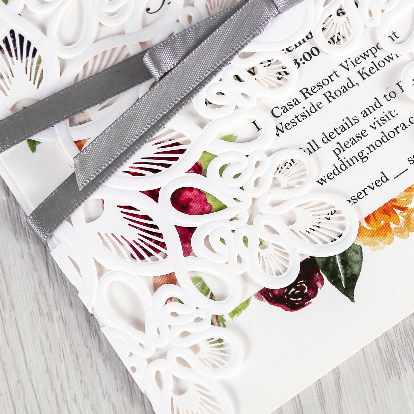White Laser Cut with Gray Bowknot wedding invitation
