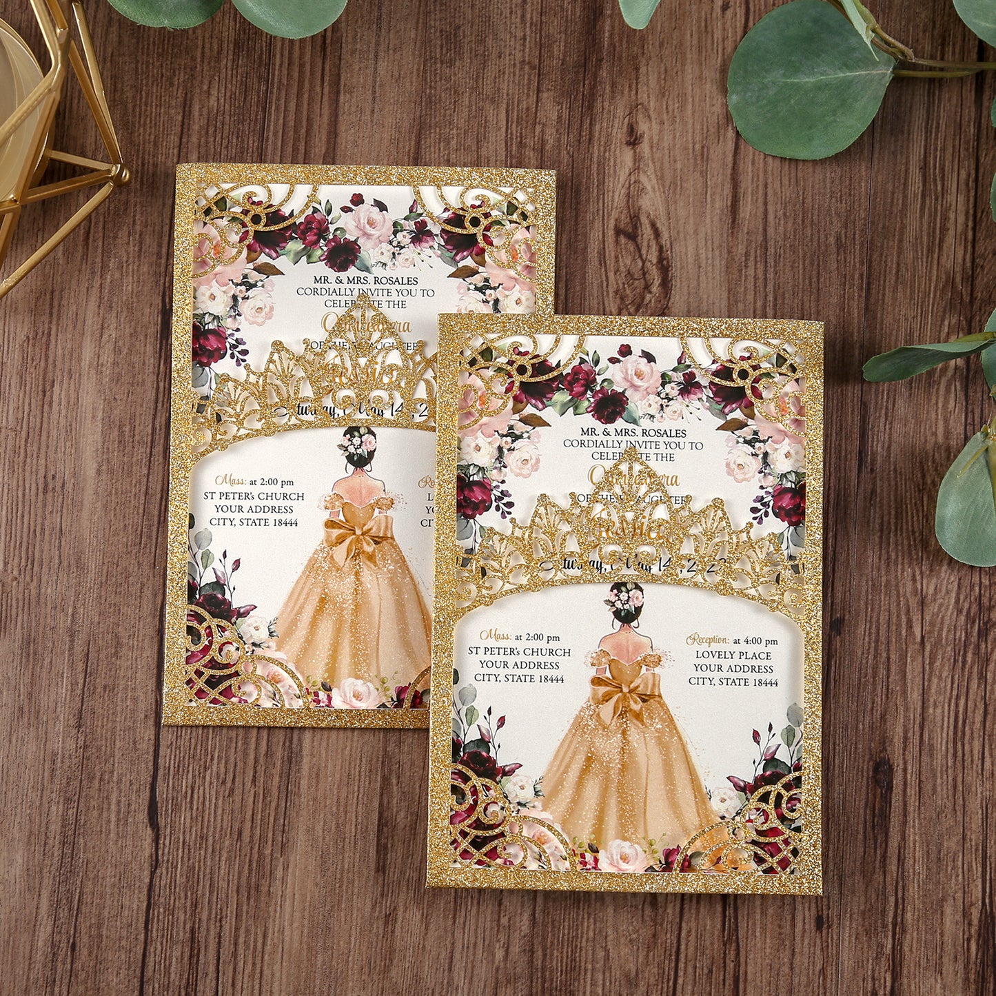 Gold Glitter Wedding Invitations Greeting Cards For Quinceanera - DorisHome