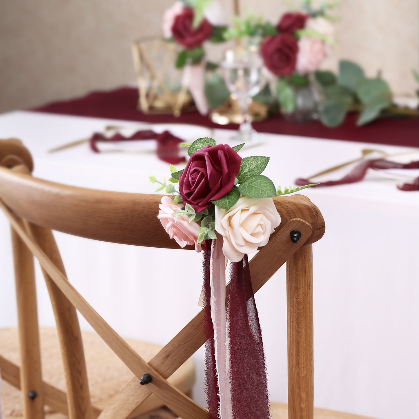 Faneya 12pcs Burgundy Pink Floral Wedding Flower Artificial Flowers