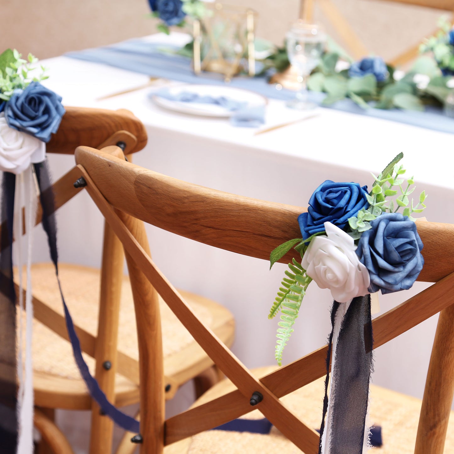 Faneya 12pcs Blue White Floral Wedding Flower Artificial Flowers