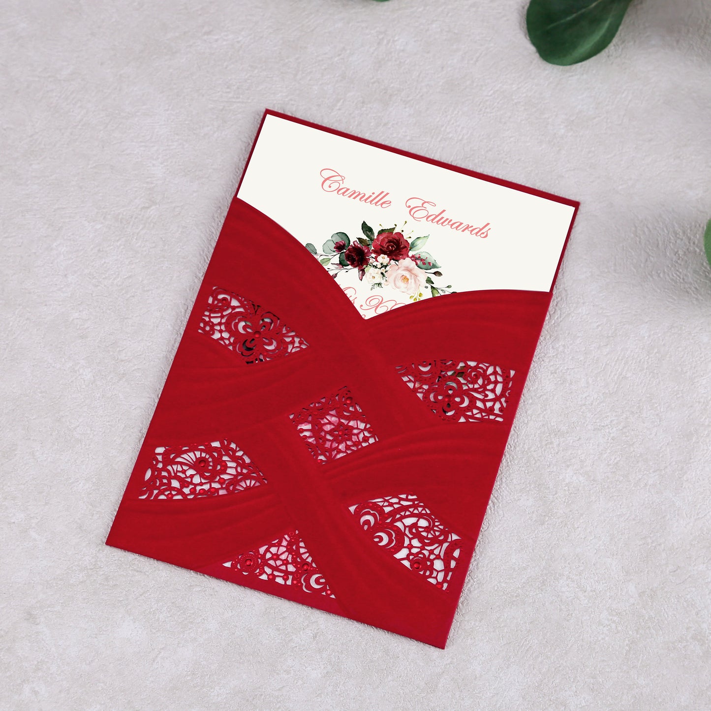 Red Vertical Laser Cut Invitation Cards for Quinceanera / Sweet 16