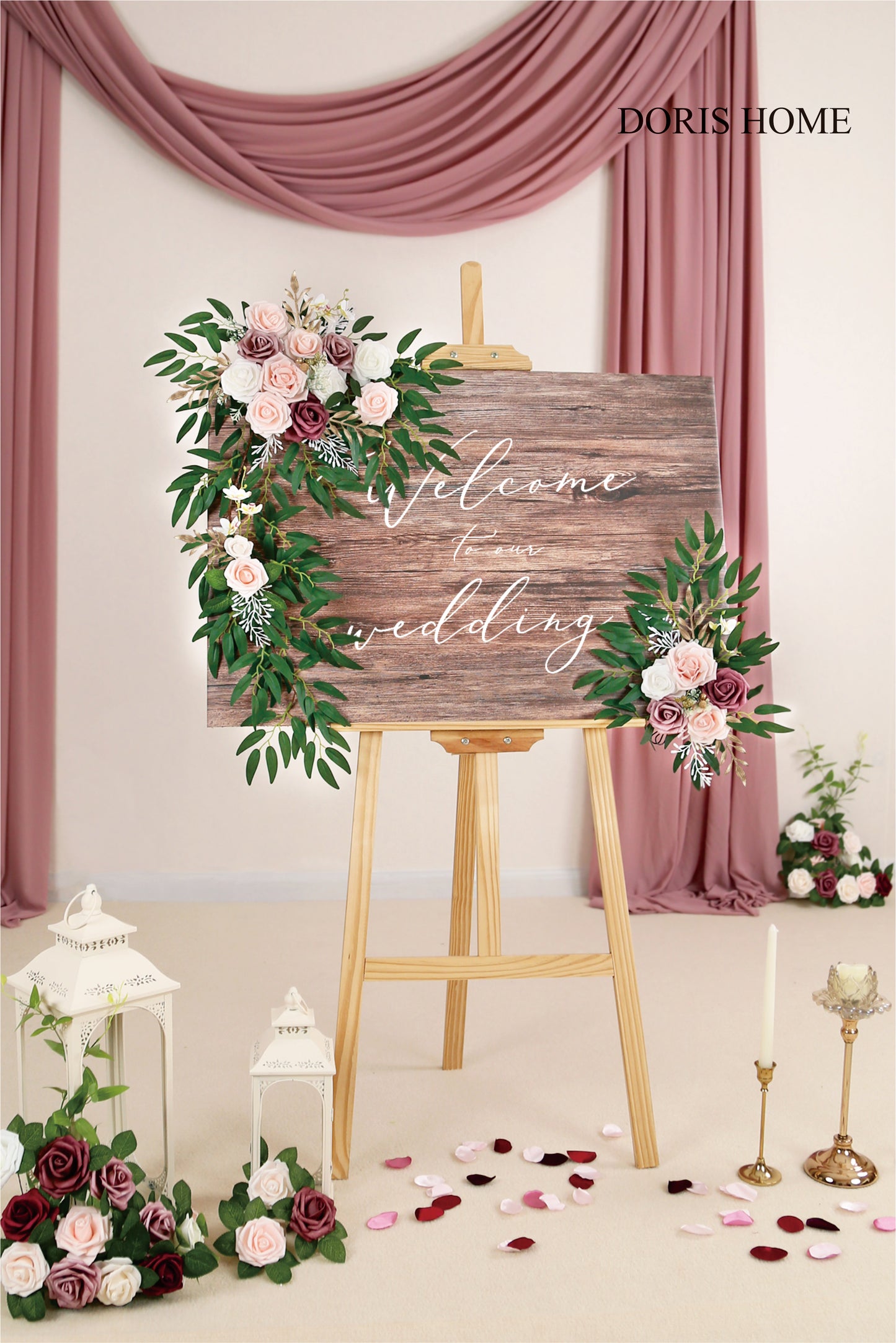 DORIS HOME Artificial Flower Swag Pink and Mauve for Wedding Ceremony Sign Floral Decoration - Pack of 2