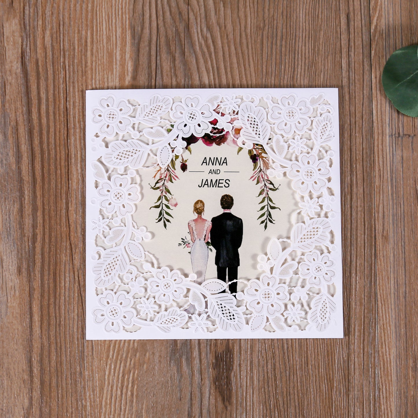 Ivory Square Hollow Flora Wedding Invitation