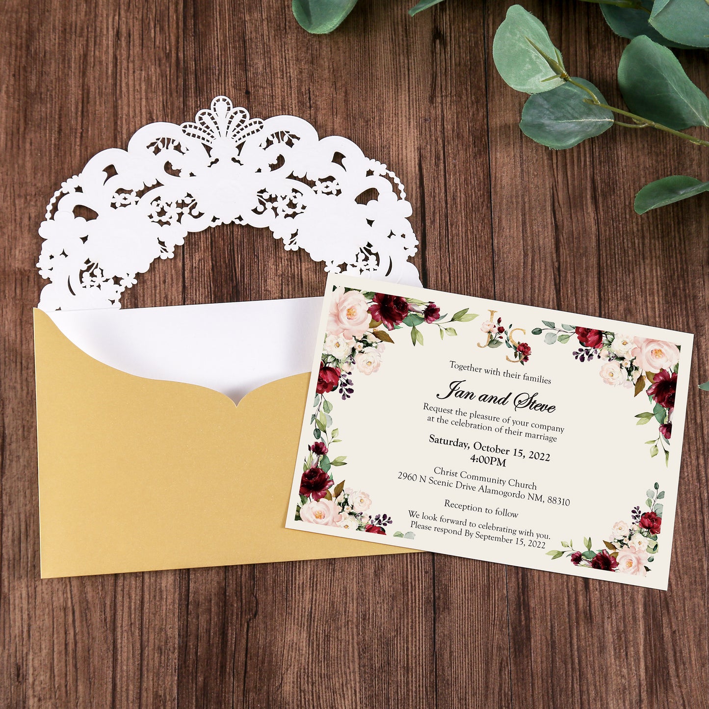 Gold Hollow Flora Laser Cut Invitation Cards ,Invitations