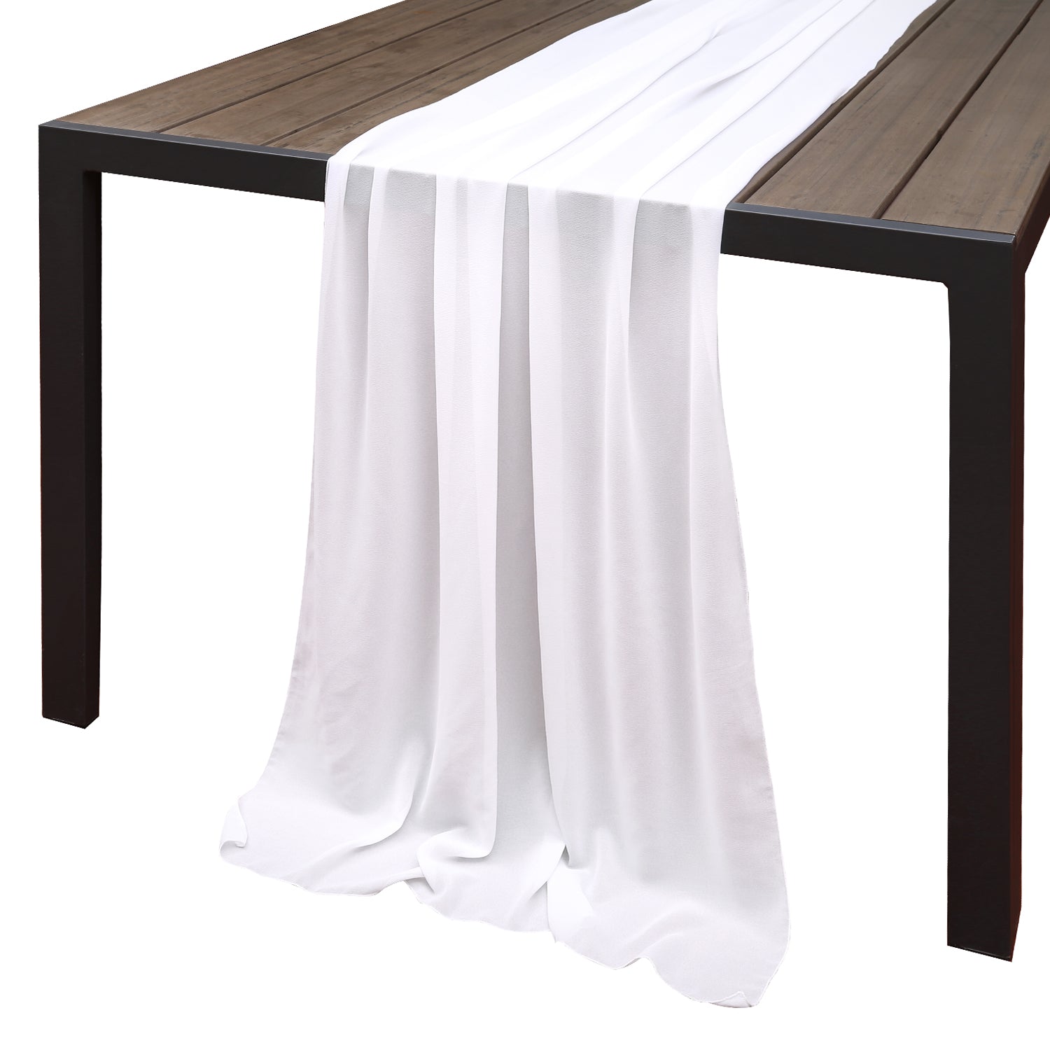 Doris Home 1pc 27x120inches 10ft White Chiffon Table Runner Tulle Extra Long Sheer Decoration With Ivory Ribbon For Romantic Wedding Reception Bridal Baby Shower Holiday Party - DorisHome