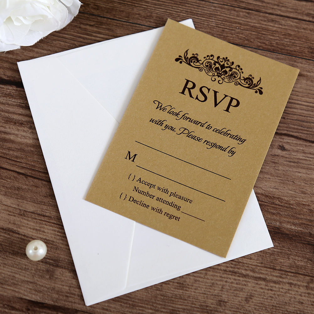 Gold RSVP Card with Envelope for Wedding - DorisHome
