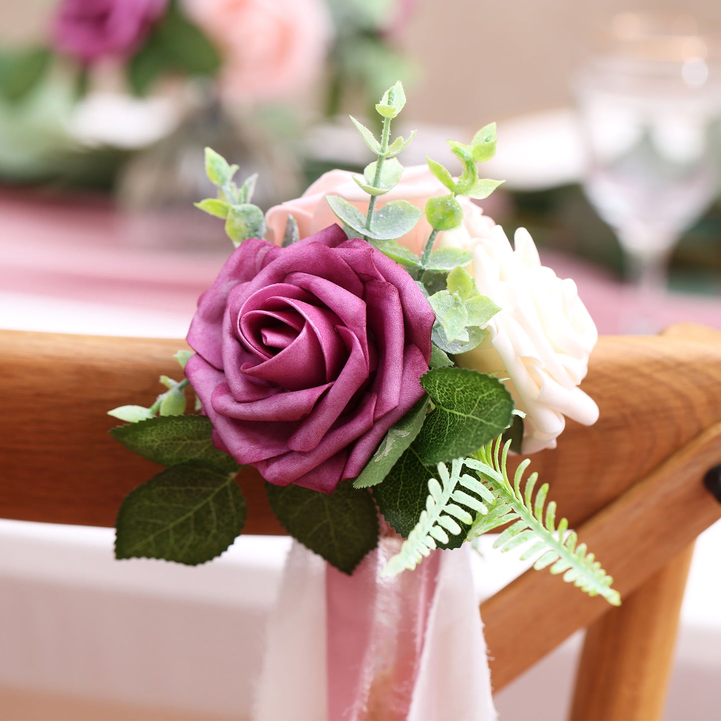 Faneya 12pcs Fuchsia Pink Cream Floral Wedding Flower Artificial Flowers