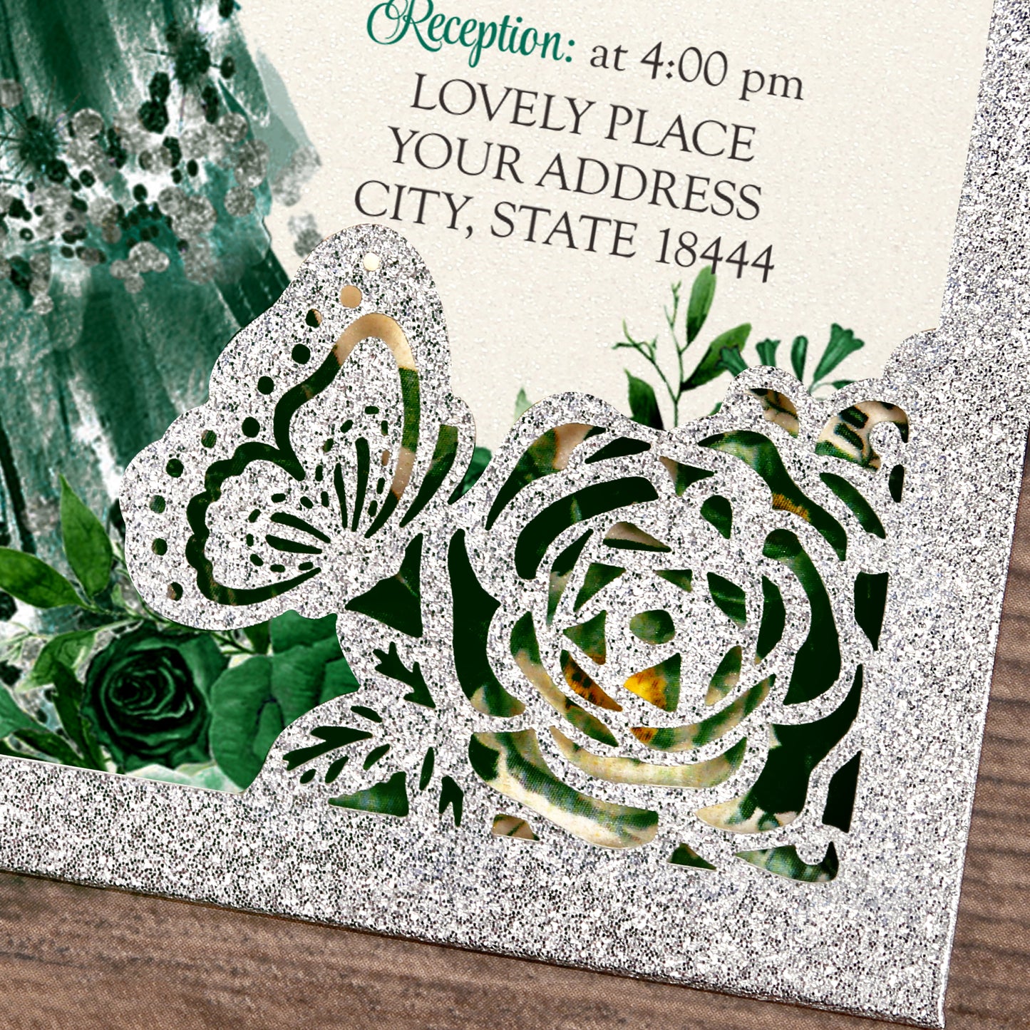 Silver with Hollow Butterflies Invitations Greeting Cards For Quinceanera