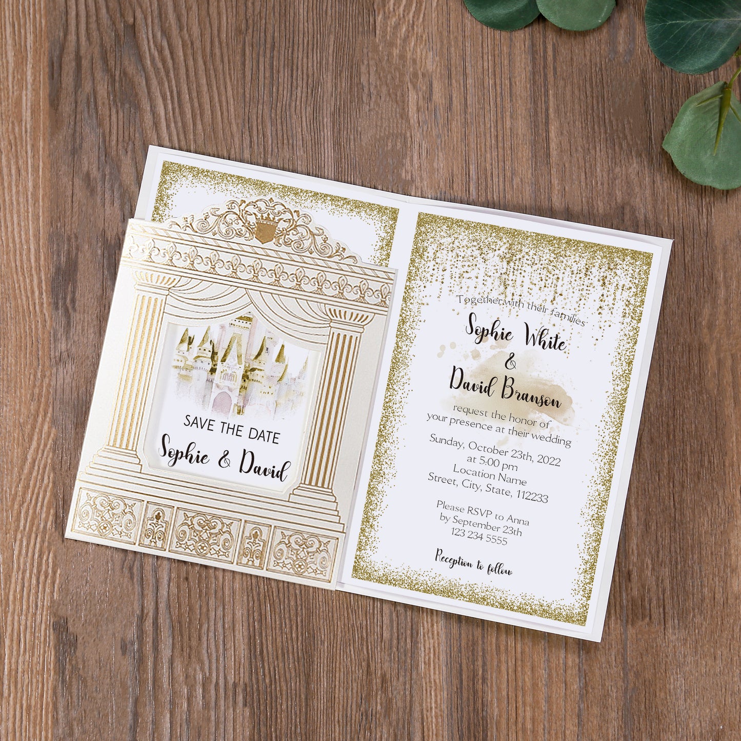 Gold Vintage Laser cut Wedding Invitation